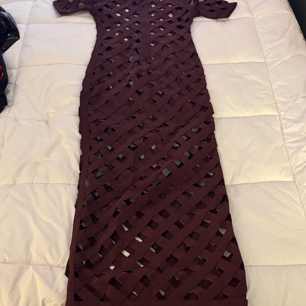 Woven Lattice Midi Dress - Burgundy